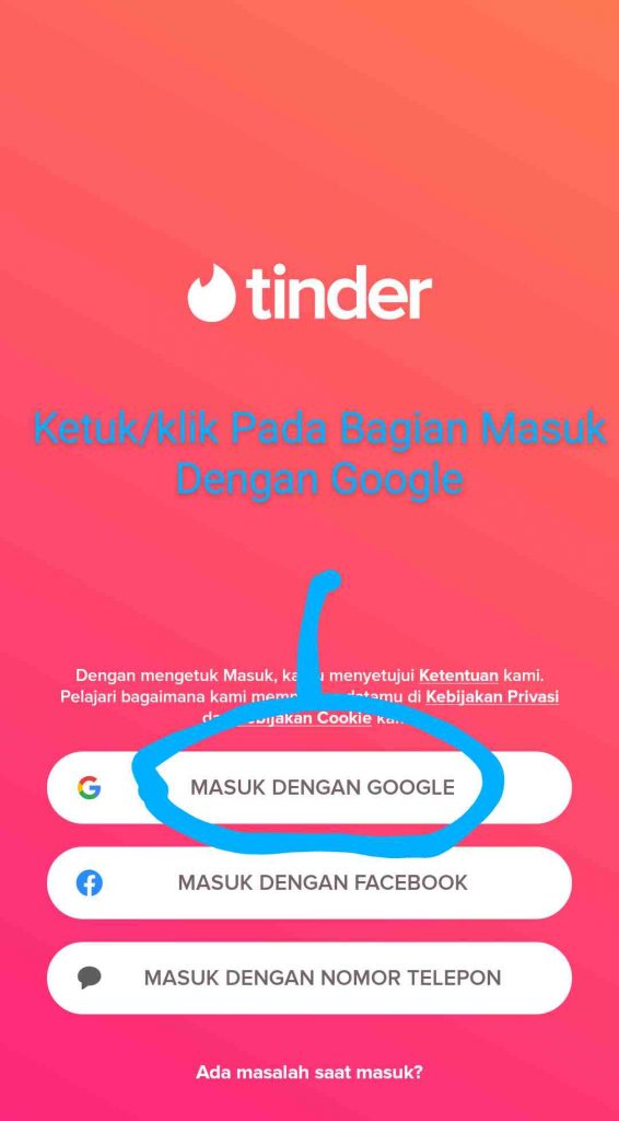 Ketuk/klik Pada Bagian Masuk Dengan Google