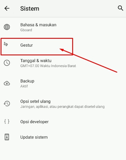 Masuk Ke Menu Gestur