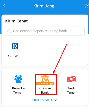 pilih opsi ke bank